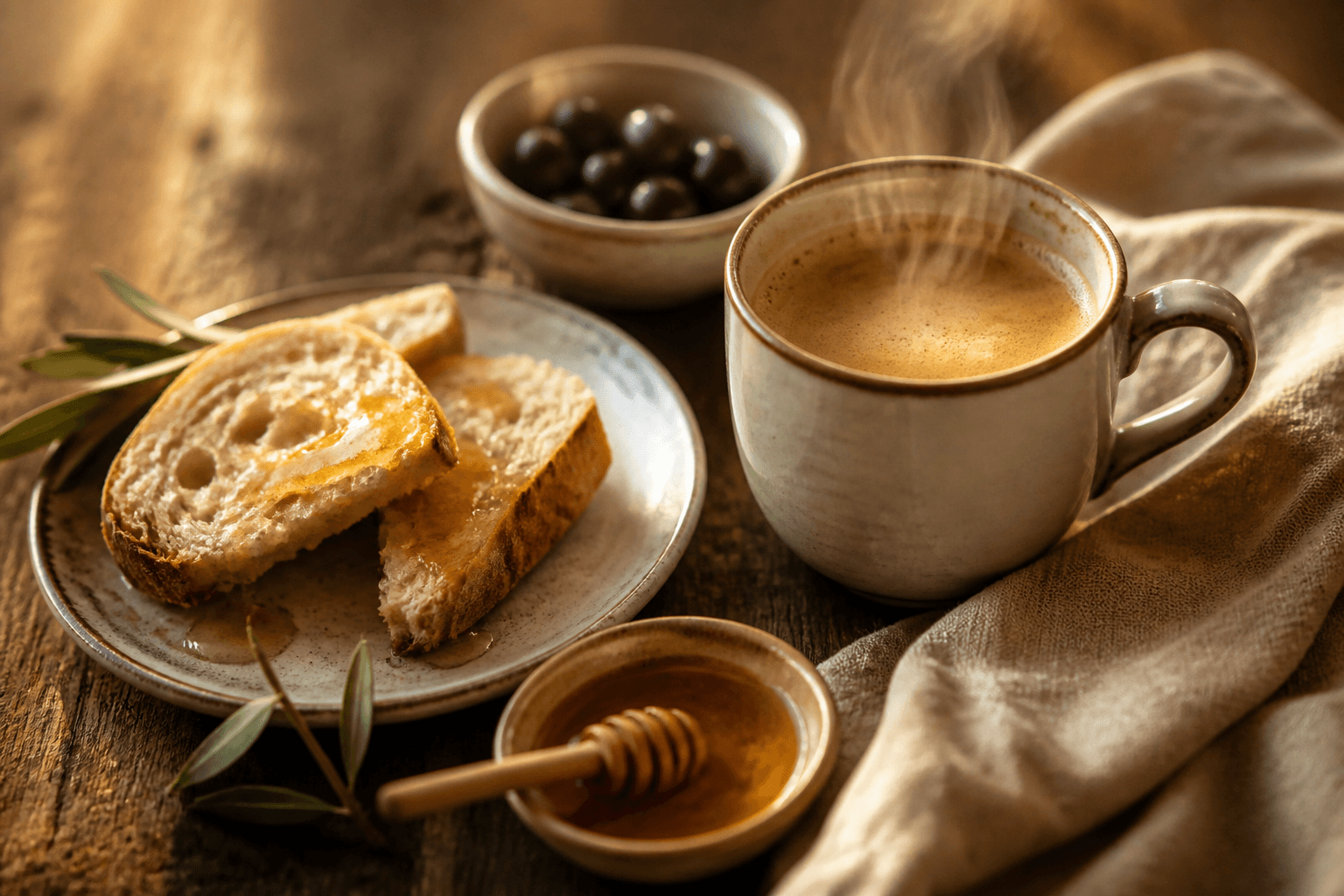 Atmosferă ilustrativă de cafea și mic dejun — nu este o fotografie a restaurantului recomandat